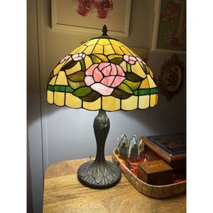 Vintage Spring Blossoms Stained Glass Table Lamp Pastel Pink - 24" T X 16" W